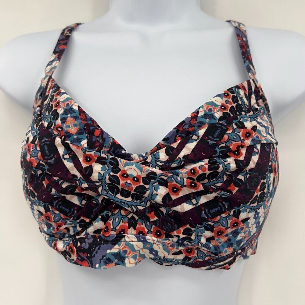 Athleta Women's Floral Bikini Top Criss Cross Back Size 32 D/DD